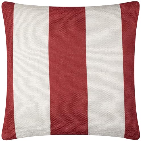 furn. Deck Stripe Woven Outdoor Cushion Cover – Reversible Bold Stripe Design, Heavy-Duty Fabric for Lasting Use (White/Red, Cover Only, 59x59cm)