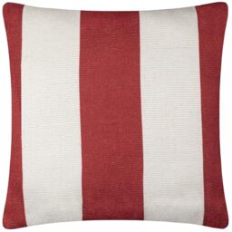 furn. Deck Stripe Woven Outdoor Cushion Cover – Reversible Bold Stripe Design, Heavy-Duty Fabric for Lasting Use (White/Red, Cover Only, 59x59cm)