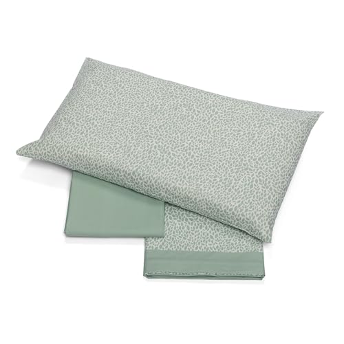 Foppapedretti Notte & Natura Complete Bed Set, Top Sheet, Fitted Sheet and Pillowcase Petals Sage 100% Cotton, Made in Italy