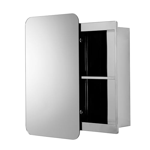 Croydex Medway Sliding Door Bathroom Wall Cabinet - Stainless Steel Wall Mounted Bathroom Cabinet with Sliding Mirror Door, Supplied Pre-Assembled with All Fittings Included (67x41cm)