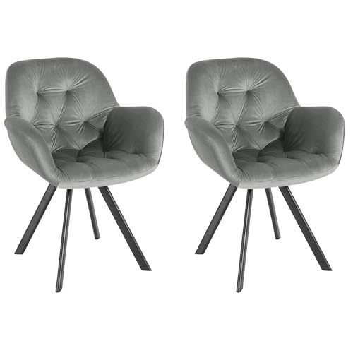 Ellie Dining chair set of 2 in velvet grey, 66 x 66 x 86cm, (W x D x H)