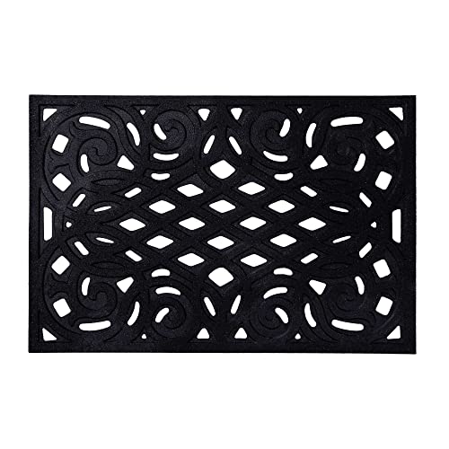 Nicoman Outdoor Doormat Decorative Stair Mats Heavy Duty Drainage Dirt Trapper Porch Rubber Skid Proof Anti Slip - (Small, Black-Bold, 60 x 40cm)