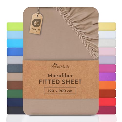 NatureMark Microfiber Fitted Sheet – Soft, Breathable & Comfortable – With Elastic Band – 120 x 200 cm – Sand/Beige