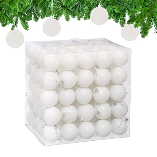 Relaxdays Christmas Baubles, Set of 100, Festive Tree Ornaments, D: 6 cm, Holiday Decorations, Plastic, Matte, White