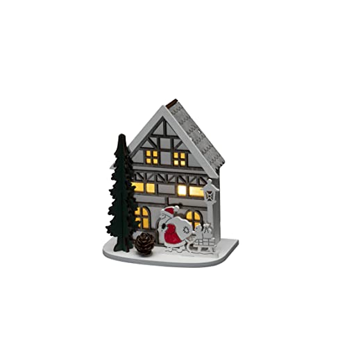 Konstsmide Christmas Lights/LED Wooden Silhouette Santa Reindeer and Sleigh Village Scene/6H Timer, 1 Diodes, Battery Operated or USB, Indoor, 2 x AAA 1.5V (Excluded)