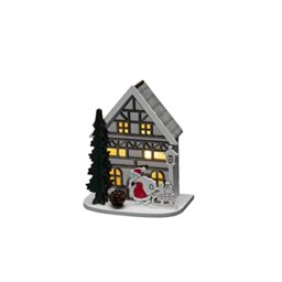 Konstsmide Christmas Lights/LED Wooden Silhouette Santa Reindeer and Sleigh Village Scene/6H Timer, 1 Diodes, Battery Operated or USB, Indoor, 2 x AAA 1.5V (Excluded)