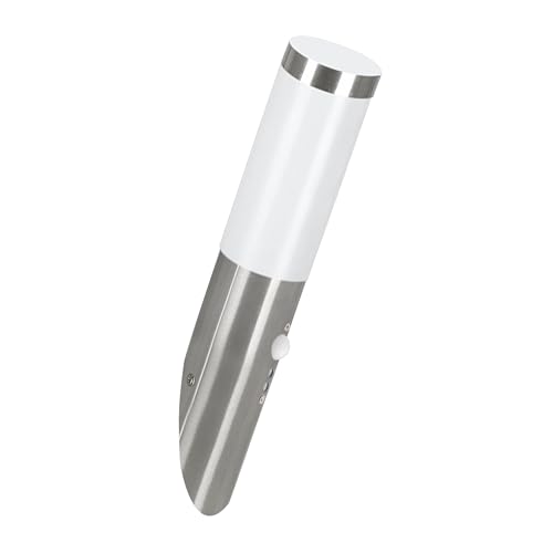 Eglo Helsinki LED Outdoor Wall Light, Exterior Lamp incl. Motion Detector, Silver Stainless Steel and White Plastic Garden Lighting, E27Socket, IP44