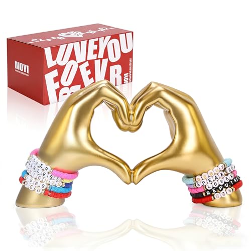 MOYI Gold Decor for Living Room Bedroom Bookshelf Coffe Table, Heart Hands Statue Aesthetic Boho Shelf Decor,Unique Love Birthday Idea Decorations for Girlfriend (No Bracelets)