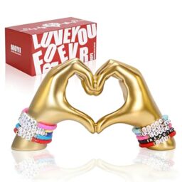 MOYI Gold Decor for Living Room Bedroom Bookshelf Coffe Table, Heart Hands Statue Aesthetic Boho Shelf Decor,Unique Love Birthday Idea Decorations for Girlfriend (No Bracelets)