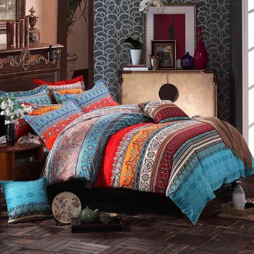 BUPIRD Boho Queen Duvet Cover, Brushed Microfiber Ethnic Bohemian Colorful Bedding Set Yellow Orange Geo Bohemian Print Duvet Cover, with Zipper Closure, Luxury Soft Durable Comfort Breathable