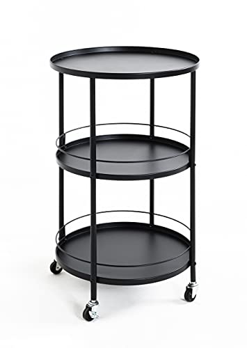 Haku Moebel Metal Serving Trolley, 3-Tier, Ø 45 x H 75 cm, Black