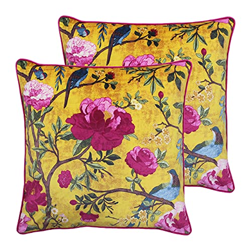 Paoletti Chinoiserie Twin Pack Polyester Filled Cushions, Gold, 50 x 50cm