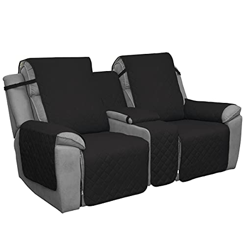 Easy-Going Loveseat Recliner Cover with Console, Reversible Couch Cover for Living Room, Split Sofa Cover for Each Seat with Elastic Straps for Kids, Dogs, Pets(2 Seater, Black/Beige)
