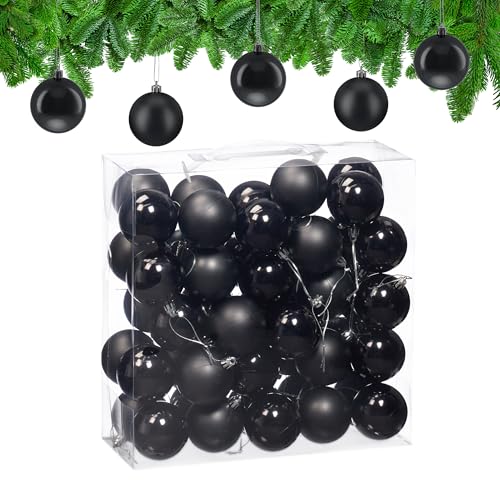 Relaxdays Christmas Baubles, Set of 50, Festive Tree Ornaments, D: 6 cm, Holiday Decorations, Matte & Shiny, Black