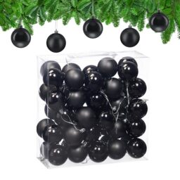 Relaxdays Christmas Baubles, Set of 50, Festive Tree Ornaments, D: 6 cm, Holiday Decorations, Matte & Shiny, Black