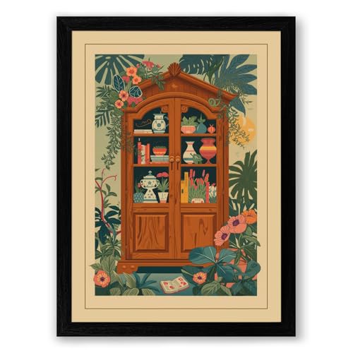 Cabinet of Curiosities Art Deco Framed Wall Art Print A2 (59.4×42cm) Black, Wall Decor for Living Room, Bedroom, Office & Home, Ready to Hang, Art Gift