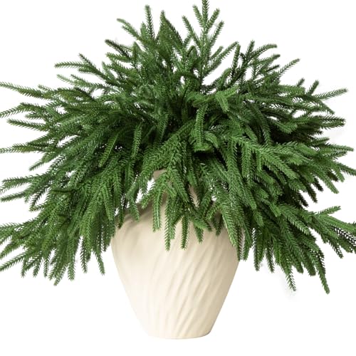 GIAUMA 12 Pcs Artificial Norfolk Pine Branches - 18 Inch Faux Christmas Green Plants Greenery Stems Fake Cedar Pine Picks for Vase DIY Crafts Garland Wreath Accessories Xmas Indoor Outdoor Home Decor