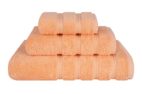 American Soft Linen, 3 Piece Towel Set, 1 Bath Towel 1 Hand Towel 1 Washcloth, Super Soft and Absorbent, 100% Turkish Cotton Towels for Bathroom and Kitchen Shower Towel, Malibu Peach