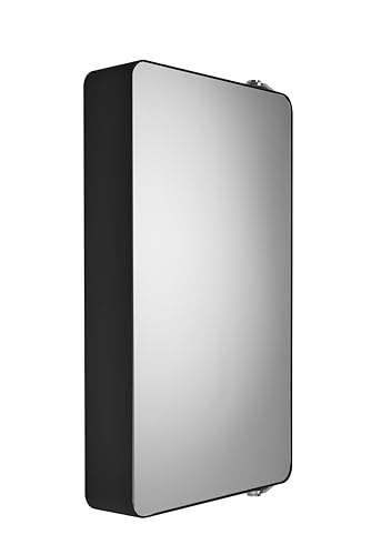 Croydex Arun Matt Black Bathroom Sink Cabinet - Rotating Medicine Cabinet with Mirror, Wall Mounted, 2 Shelves, Stainless Steel Material, No Assembly Required (63 x 35cm)