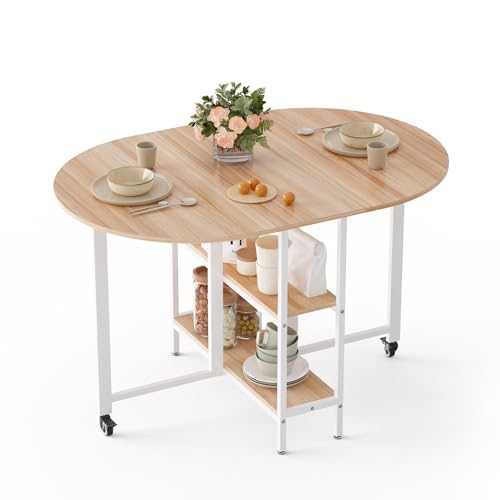 Mondeer Mobile Folding Dining Table, Drop Leaf Table with Open