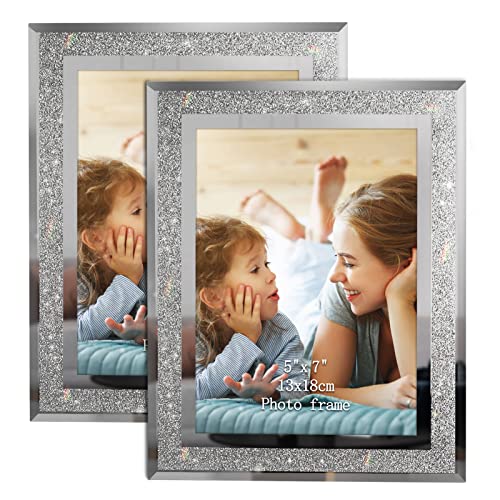 Artsay 5x7 Picture Frames Sparkle Glass Photo Frame for Tabletop, Set of 2