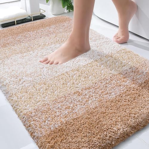 OLANLY Bathroom Rug Mat 36x24, Extra Soft and Absorbent Microfiber Bath Rugs, Non-Slip Plush Shaggy Bath Carpet, Machine Wash Dry, Bath Mats for Bathroom Floor, Tub and Shower, Beige