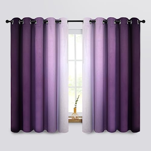 COSVIYA Ombre Purple Curtains 63 Inch Length 2 Panels, Grommet Room Darkening Light Blocking Insulated Thermal Gradient Window Drapes for Bedroom/Living Room, 62x63 Inches