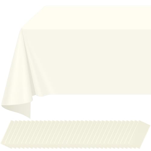 32 Pack Beige Plastic Tablecloth for Rectangle Tables, Premium Decorative Ivory Disposable Table Cloths for Parties, Rectangle Cream Party Table Cover for Birthday Wedding Baby Shower, 54x108 Inch