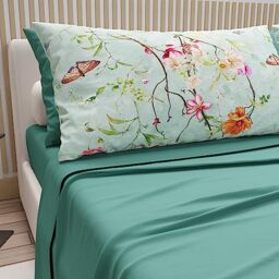 PETTI Artigiani Italiani - Cotton Sheets with Pillowcases in Digital Print, for Single Bed, Complete Top and Bottom Sheet with Corners, Teal, 100% Made in Italy