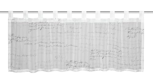 Gardinia Bistro Curtain Voile All-Over Lettering Print, White, 135 x 45 cm