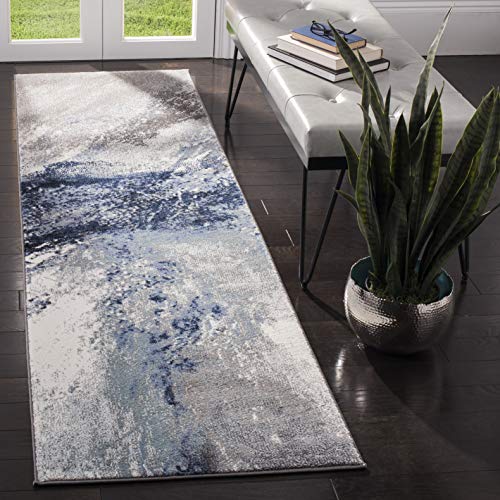 Safavieh Contemporary Rug for Living Room, Dining Room, Bedroom - Galaxy Collection, Short Pile, in Blue and Grey, 69 X 244 cm