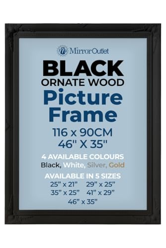 "MirrorOutlet The Antiquitus - Ornate Swept Black Picture Frame 46"" X 35"" (116 x 90CM) Wooden Frame with Glass and Backing Board Fitted. Ready To Fit Your Picture!"