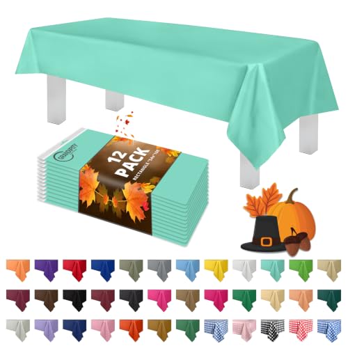 Grandipity 12 Pack Premium Disposable Plastic Tablecloth 54 Inch. x 108 Inch. Decorative Rectangle Table Cover - Aqua