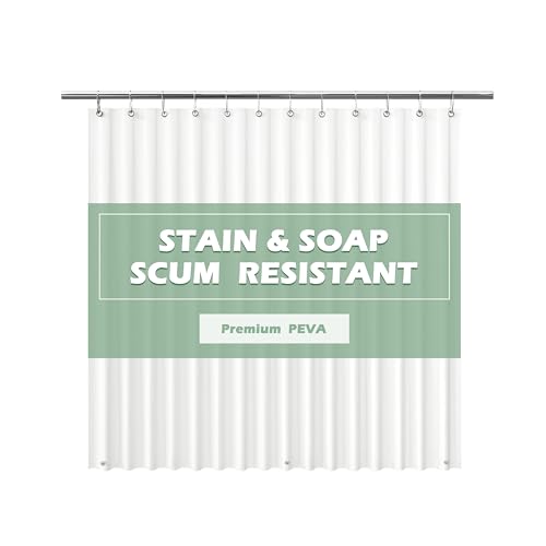 EHZNZIE Shower Curtain Liner Heavy Duty PEVA, Shower Liner 72x72 Inches, Waterproof, No Chemical Smell with 12 Rust Proof Metal Grommets for Bathroom Shower Curtain, White