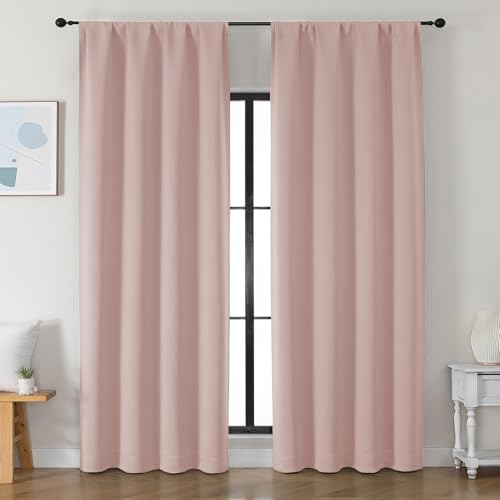 Simplebrand Ava Blush Blackout Curtains for Bedroom 90 Inches Long 2 Panels Set, Solid Privacy Energy Saving Living Room Window Treatment Curtains Blackout Drapes, W50 x L90 Inch, Blush