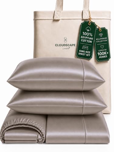 CSL King Size Sheets Set,100% Cotton Deep Pocket,Breathable Cooling,Taupe