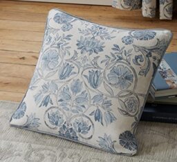 Dreams & Drapes - Blue Damask Cushion (43 x 43cm) - Filling Included - Piped Edge - 100% Cotton - Matching Curtains Available - VintageDesign in Classic Chinese Style - Delft/Willowware Blue Cushion