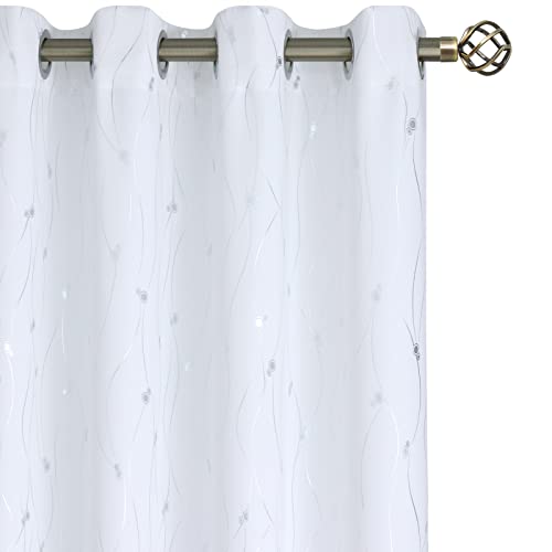 BGment White Curtains 95 Inch Length 2 Panels Set Grommet Thermal Insulated Room Darkening Window Curtains with Wave Line and Dots Printed for Bedroom, 52 x 95 Inch, Pure White