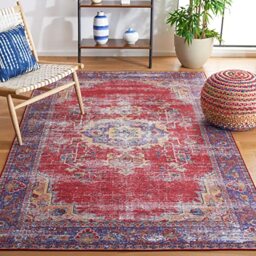 Safavieh Traditional Rug Ideal for High Traffic Areas - Machine Washable and Non Slip - Tucson Collection, Short Pile, in Rust and Marine Blue, 122 X 122 cm