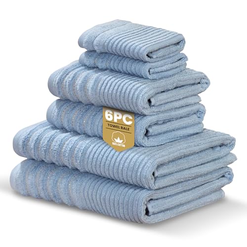 Rapport Home Linear 6-Piece Towel Bale - Bale Sky Blue - Luxurious 100% Cotton 500gsm Bathroom Set