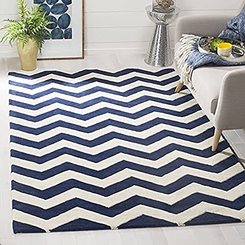 Safavieh Contemporary Indoor Hand Tufted Rectangle Area Rug, Chatham Collection, CHT715, in Dark Blue / Ivory, 122 X 183 cm for Living Room, Bedroom or Any Indoor Space