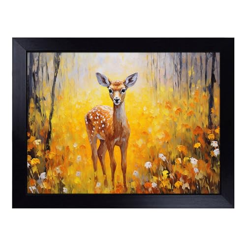 Lap Tray with Bean Bag Cushion, Deer Palette Knife - Handmade in the UK, Raised Wooden Edge, Padded Cushion, Heat-Resistant Wipe-Clean Surface, for Meals, Laptops and Crafts
