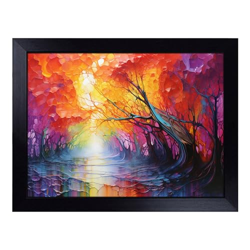 Lap Tray with Bean Bag Cushion, Rainbow Forest - Handmade in the UK, Raised Wooden Edge, Padded Cushion, Heat-Resistant Wipe-Clean Surface, for Meals, Laptops and Crafts