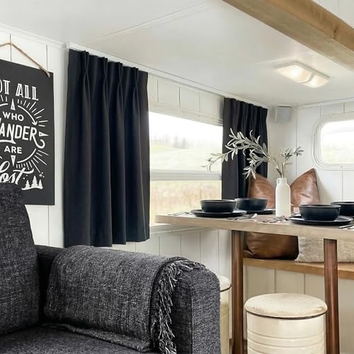 Lino Rosa Black Blackout Small Window Curtains for Kitchen,Pinch Pleat Cafe Curtains 30 Inches Long for Bathroom