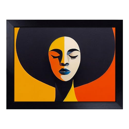Lap Tray with Bean Bag Cushion, Woman With Afro Abstract - Handmade in the UK, Raised Wooden Edge, Padded Cushion, Heat-Resistant Wipe-Clean Surface, for Meals, Laptops and Crafts