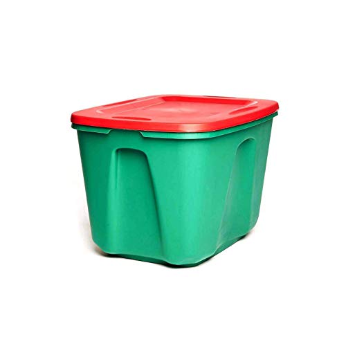 Homz Holiday Plastic Storage Container, Red and Green, Medium - Heavy-Duty Stackable Containers, Large Organizer Box for Homes, Offices, and Garages