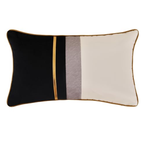 Avigers Lumbar Pillow Cover 12 x 20 Inch, Black White, Rayon Blend - Insert not included Art Deco patchwork accent for couch, sofa, bed and living room removable for seasonal updates