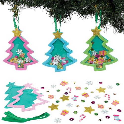 Baker Ross VC327 Christmas Tree Shaker Decoration Kits Pack of 4, Christmas Tree Craft, Shaker Decoration kit