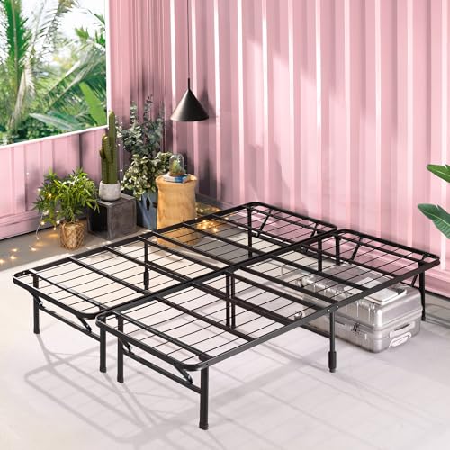 Zinus Shawn SmartBase Folding Guest Bed Frame King (150 x 200 cm) – Space Saving with Underbed Storage, No Assembly – Black