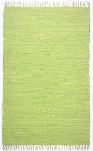 Theko Dhurry Rug 100% Cotton Flat Weave Rug Happy Cotton Hand Woven Colour: Green 40 x 60 cm